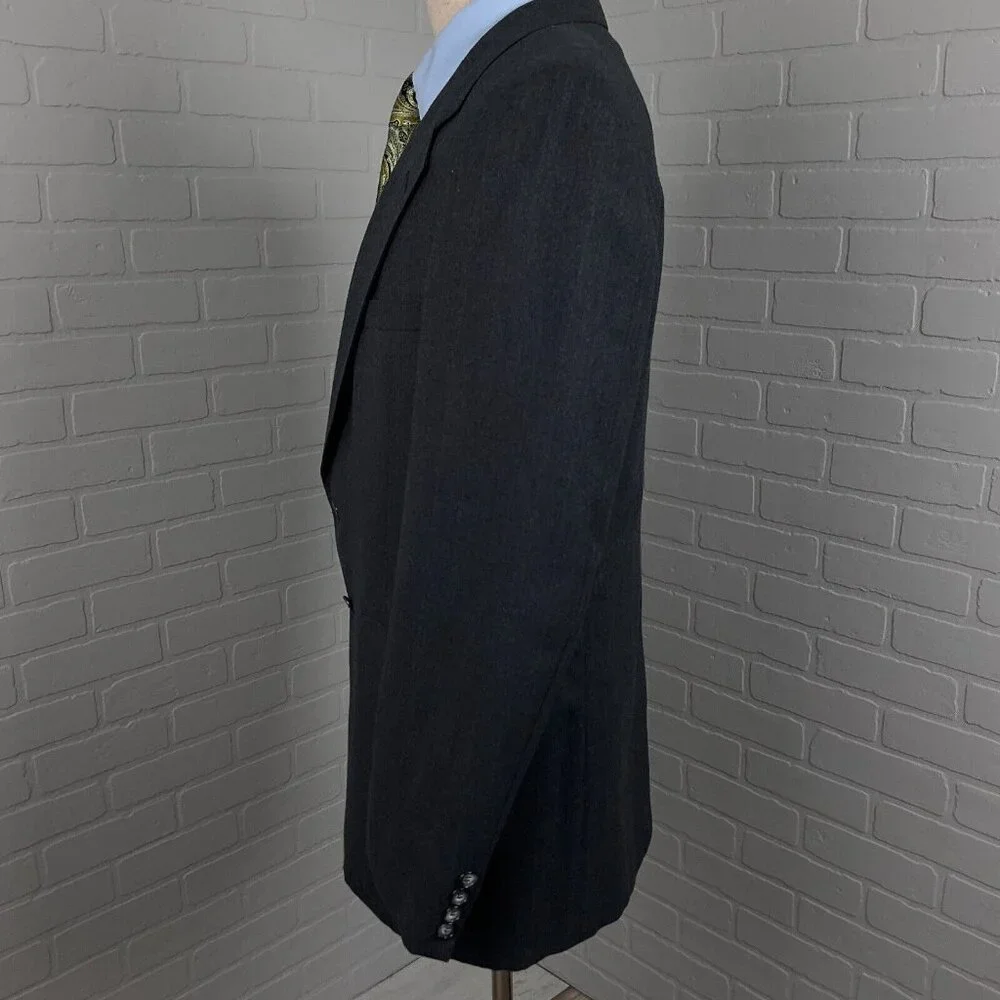 Evan Picone Blazer Men 42R Gray‎ Blue Stripe Classic Career Wool VTG USA 80s